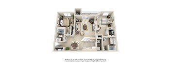 3d floor plan of a 1 bedroom apartment