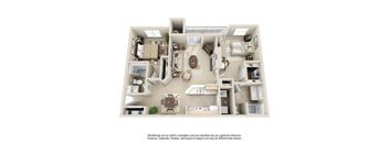 3d floor plan rendering of a 1 bedroom apartment