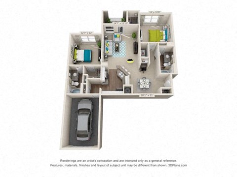 The Mountain Brook Two-Bedroom Apartment Floorplan Rendering The Oxmoor Apartments Homes in Birmingham Alabama