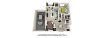 a floor plan with a car in a bedroom