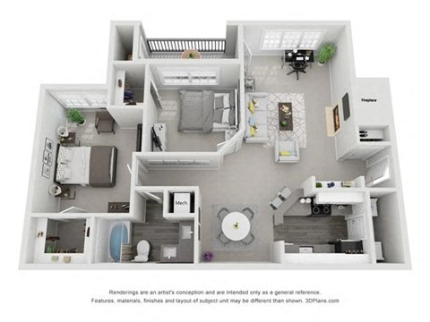 The Homewood Two-Bedroom Apartment Floorplan Rendering - The Avenues of South Hoover in Hoover Alabama