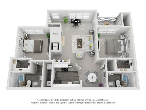 The Mountain Brook Two-Bedroom Apartment Floorplan Rendering The Avenues of South Hoover in Hoover Alabama