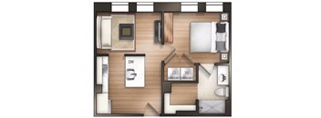 1 bedroom 1 bathroom Bryant Floor Plan at The Tower Apartments, Alabama