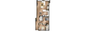 2 bedroom 2 bathroom B Conyers Floor Plan at The Tower Apartments, Alabama, 35401
