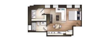 Studio 1 bathroom Crimson Floor Plan at The Tower Apartments, Alabama, 35401