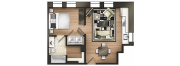 1 bedroom 1 bathroom B Heritage Floor Plan at The Tower Apartments, Tuscaloosa, AL, 35401