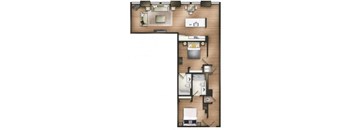 2 bedroom 2 bathroom C Jemison Floor Plan at The Tower Apartments, Tuscaloosa, AL