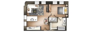 1 bedroom 1 bathroom D Legacy Floor Plan at The Tower Apartments, Tuscaloosa, 35401