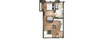 1 bedroom 1 bathroom F Salls Floor Plan at The Tower Apartments, Tuscaloosa