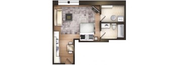 Studio 1 bathroom B Sterling Floor Plan at The Tower Apartments, Tuscaloosa, AL