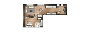 1 bedroom 1 bathroom J Whilldin Floor Plan at The Tower Apartments, Tuscaloosa, AL