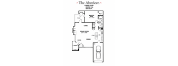A floor plan for a 1 bedroom apartment with a garage