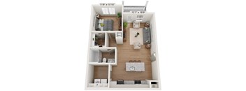 Classic apartment floor plan with private balcony/patio.