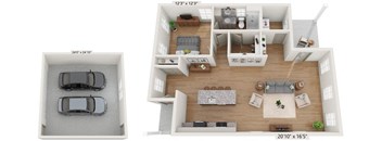 Cottage-style (1BRx1BA) with 2-car garage