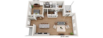 Cottage-style 1BRx1BA Floor Plan with yard