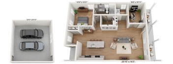 Cottage-style home with 2-car garage, covered porch, and yard. This floor plan also offers a versatile flex space.