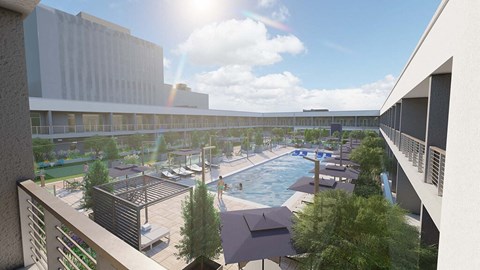 an artist rendering of the pool at the new omni hotel