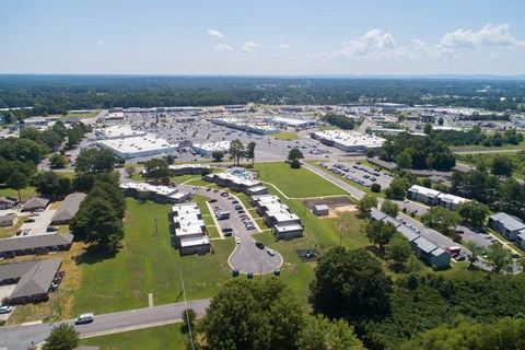an aerial view of the parking lot of a rv park