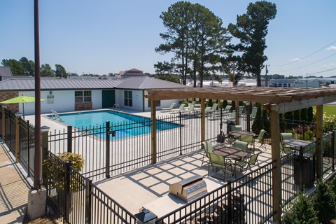our apartments have a large pool and a patio