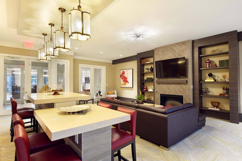 Clubhouse with Fireplace & Coffee Bar at Tapestry Bocage Apartments in Baton Rouge, Louisiana Clubhouse at Tapestry Bocage in Baton Rouge, Louisiana