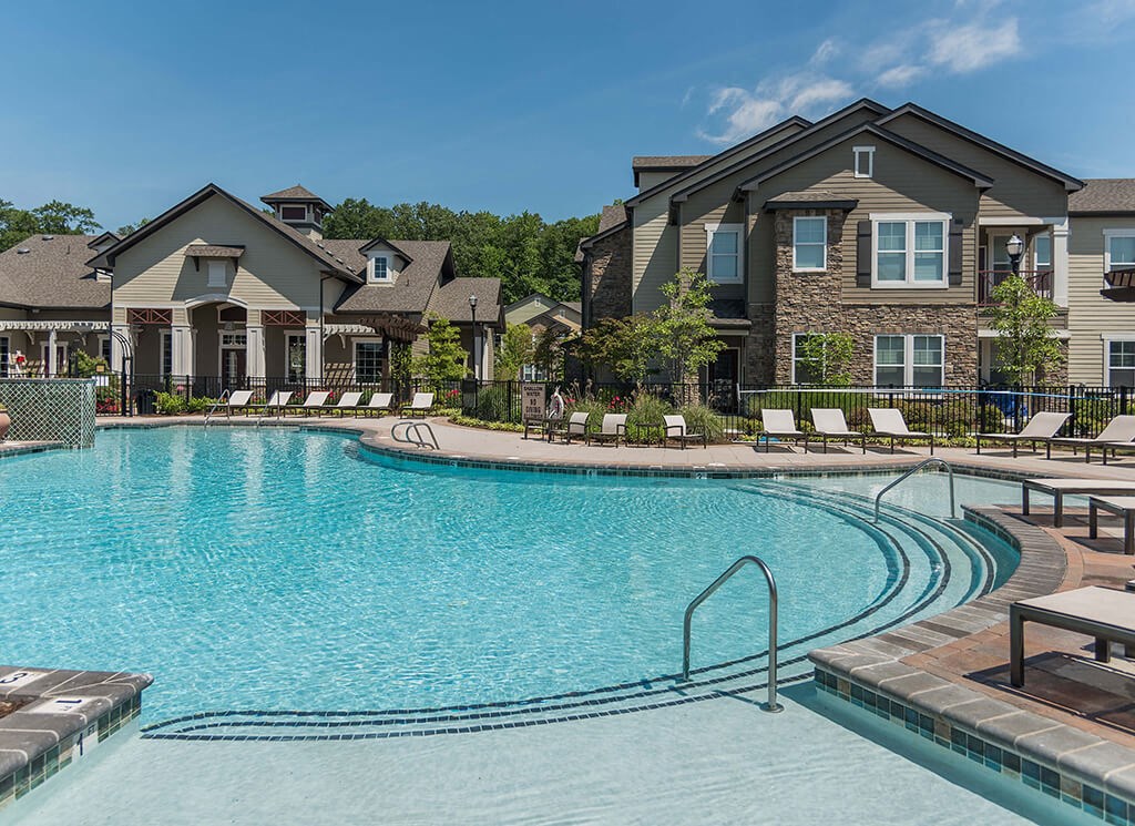Pool view with patio at Tattersall Chesapeake, Virginia