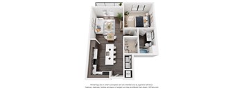 1 bedroom floor plan at Artisan Flats in Birmingham, AL