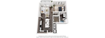 1 bedroom floor plan at Artisan Flats in Birmingham, AL