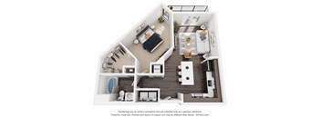1 bedroom floor plan at Artisan Flats in Birmingham, AL