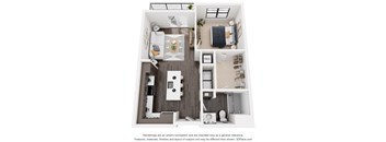 1 bedroom floor plan at Artisan Flats in Birmingham, AL