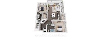 2 bedroom floor plan at Artisan Flats in Birmingham, AL