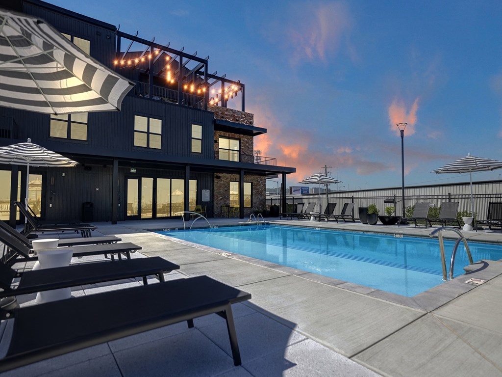 Twilight Pool View at Artisan Flats Apartments in Birmingham, AL