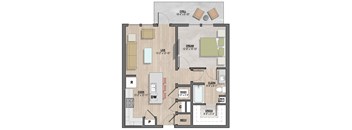 Ashton one-bedroom, one-bathroom floor plan at Colina Weho in Birmingham, AL