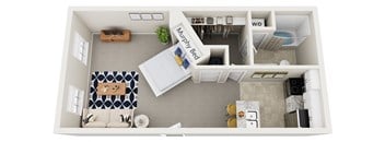 the living room of our one bedroom apartment is spacious and has an open floor plan