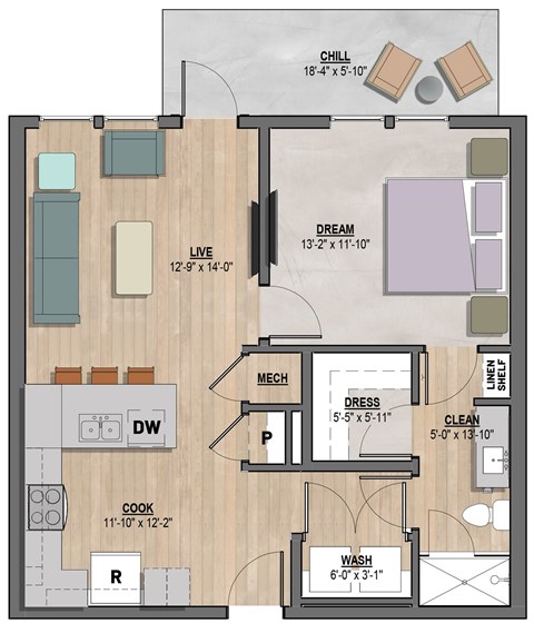 Avonlea one-bedroom, one-bathroom floor plan at Colina Weho in Birmingham, AL