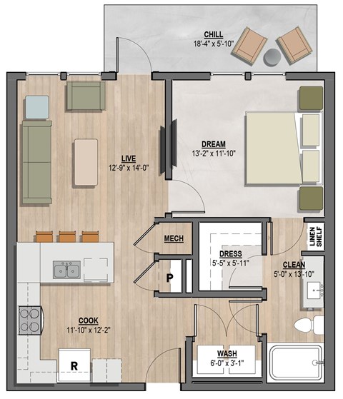 Avonlea2 one-bedroom, one-bathroom floor plan at Colina Weho in Birmingham, AL