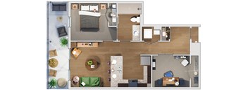 2 Beds 1 Bath floor plan at 20 Midtown, Birmingham, 35233
