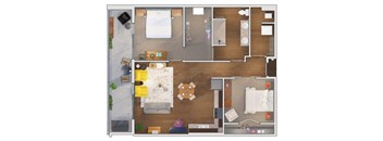 2 bedroom 1 bathroom Floor plan D at 20 Midtown, Birmingham, AL, 35233