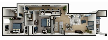 3d floor plan of a 1 bedroom apartment
