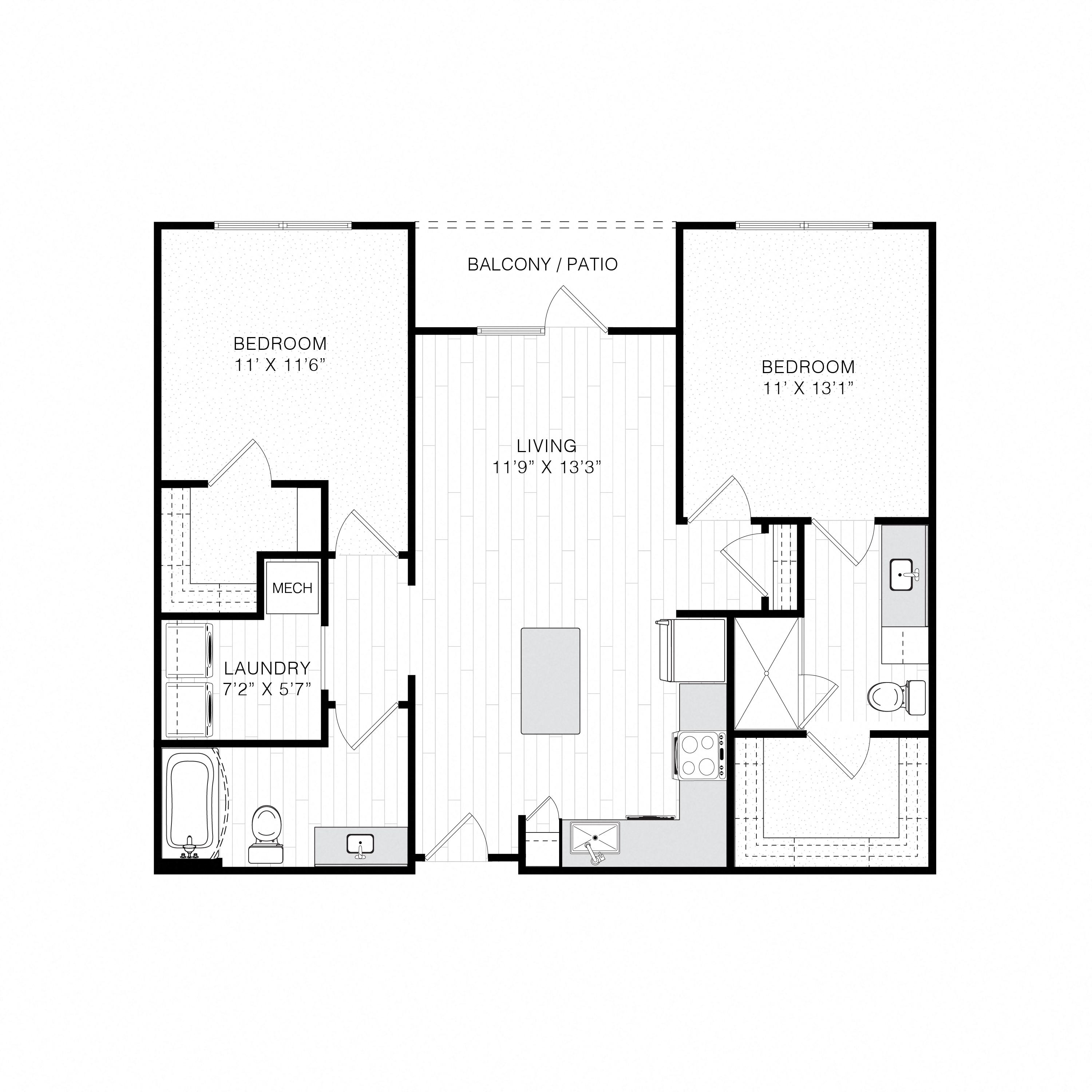 yz floor plan  2 bedroom with 2 baths