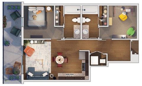 2 Beds 2 Baths floor plan at 20 Midtown, Birmingham, 35233