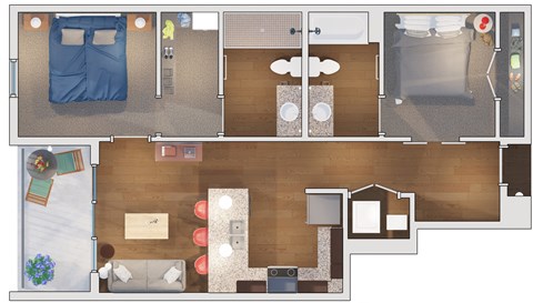 2 bedroom 2 bath Floor plan at 20 Midtown, Alabama
