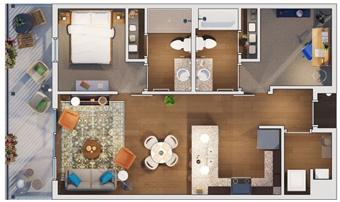 2 bedroom 2 bath Floor plan D at 20 Midtown, Birmingham