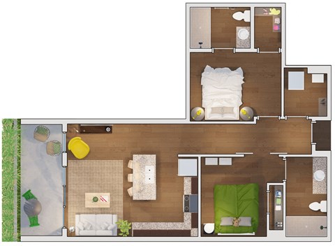 2 bedroom 2 bath Floor plan N at 20 Midtown, Alabama