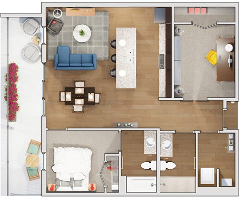 2 bedroom 2 bath Floor plan Q at 20 Midtown, Birmingham, AL