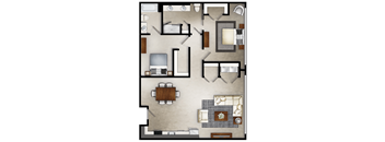 a floor plan of a two bedroom apartment with two bathrooms and a living room