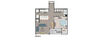 a floor plan of a bedroom floor plan with a bathroom and a living room