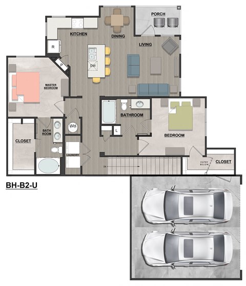 the layout of a house with a car floor plan