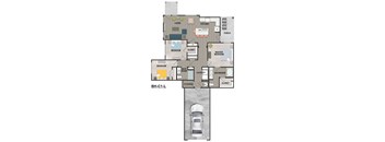 a floor plan of a house with a car in the garage