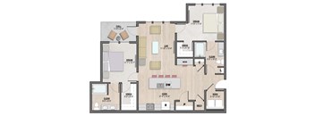 Bellevue1 two-bedroom, two-bathroom floor plan at Colina Weho in Birmingham, AL