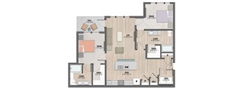 Bellevue2 two-bedroom, two-bathroom floor plan at Colina Weho in Birmingham, AL